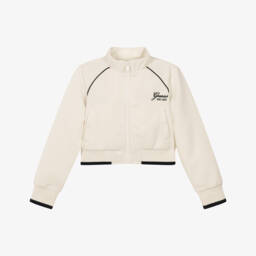 Girls Ivory Piqué Textured Zip-Up Top