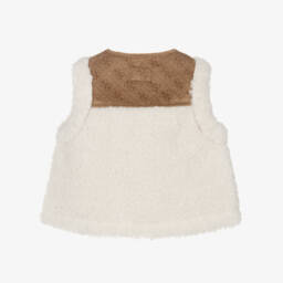 Guess-Girls Ivory Sherpa Fleece 4G Gilet | Childrensalon