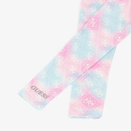 Guess-Girls Pink & Blue Cotton 4G Logo Leggings | Childrensalon