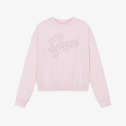 Girls Pink Cotton Sweatshirt with Rhinestone Logo