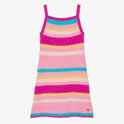 Girls Pink Striped Cotton Knit Dress
