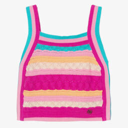 Girls Pink Striped Cotton Knit Strappy Top