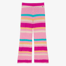 Girls Pink Striped Cotton Knit Trousers