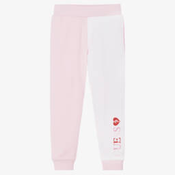 Girls Pink & White Cotton Jersey Joggers