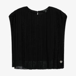 Girls Shimmery Black Lurex Pleated Top