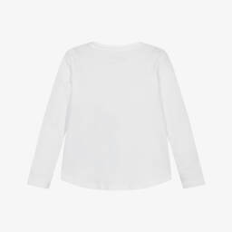 Guess-Girls White Cotton Sequin Logo Top | Childrensalon