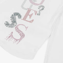 Guess-Girls White Logo Top with Pink Diamantés & Sequins | Childrensalon