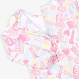 Guess-Girls White & Pink Cotton Graphic Print Babygrow | Childrensalon