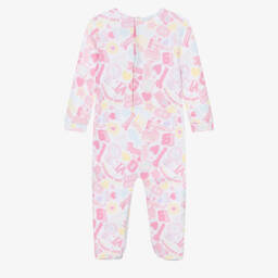 Guess-Girls White & Pink Cotton Graphic Print Babygrow | Childrensalon