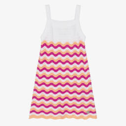 Girls White & Pink Cotton Knit Sun Dress