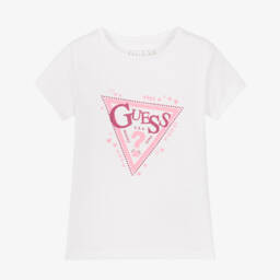 Girls White & Pink Glittery Logo Cotton T-Shirt
