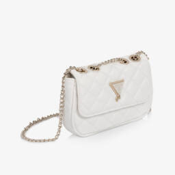 Guess-Girls White Quilted Faux Leather Bag (19cm) | Childrensalon