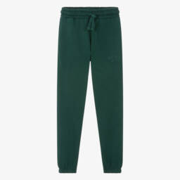 Junior Boys Green Cotton Joggers with Embroidered Logo