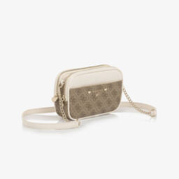 Guess-Junior Girls Beige Faux Leather 4G Logo Handbag (18cm) | Childrensalon