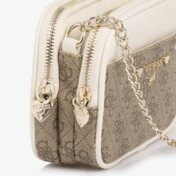 Guess-Junior Girls Beige Faux Leather 4G Logo Handbag (18cm) | Childrensalon