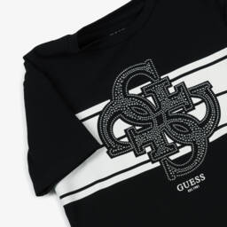 Guess-Junior Girls Black Cotton Diamanté T-Shirt | Childrensalon