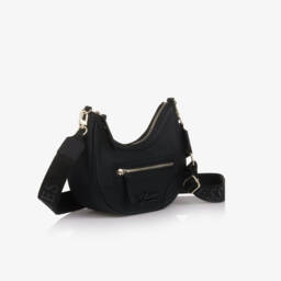 Guess-Junior Girls Black Faux Leather Curved Bag (24cm) | Childrensalon