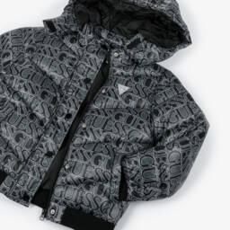 Guess-Junior Girls Black & Grey Logo Puffer Jacket | Childrensalon