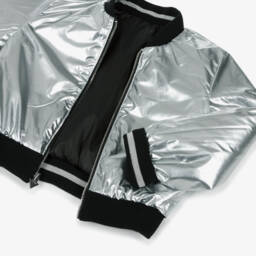 Guess-Junior Girls Black & Silver Reversible Bomber Jacket | Childrensalon