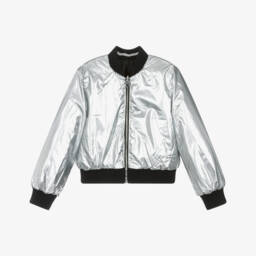 Guess-Junior Girls Black & Silver Reversible Bomber Jacket | Childrensalon
