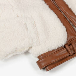 Guess-Куртка кремовая из искусственного флиса с кожаными вставками для девочек | Childrensalon