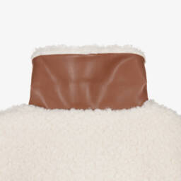 Guess-Куртка кремовая из искусственного флиса с кожаными вставками для девочек | Childrensalon