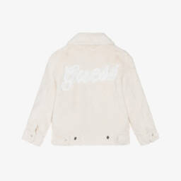 Guess-Junior Girls Ivory Faux Fur Collared Jacket | Childrensalon