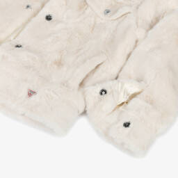 Guess-Junior Girls Ivory Faux Fur Collared Jacket | Childrensalon