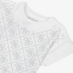 Guess-Junior Girls White 4G Rhinestone Logo T-Shirt | Childrensalon