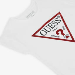 Guess-Junior Girls White Cotton Boxy Fit T-Shirt | Childrensalon