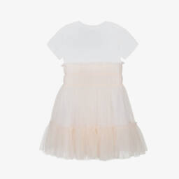 Guess-Junior Girls White Cotton & Pink Tulle Dress | Childrensalon