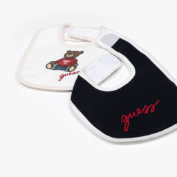 Guess-Navy Blue & White Cotton Jersey Bibs (2 Pack) | Childrensalon