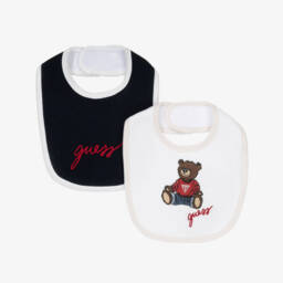Guess-Navy Blue & White Cotton Jersey Bibs (2 Pack) | Childrensalon