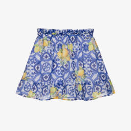 Older Girls Blue Chiffon Tile Print Skirt