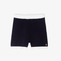 Older Girls Navy Blue Cotton Knit Shorts with 4G Logo Charm
