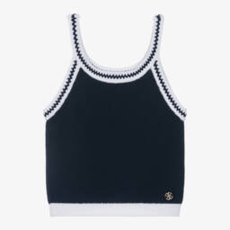 Older Girls Navy Blue Cotton Knit Vest Top with 4G Logo Charm