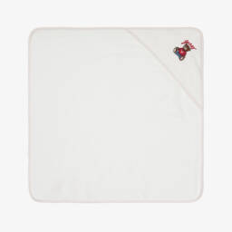 Guess-White Cotton Hooded Towel with Teddy Logo (70cm) | Childrensalon