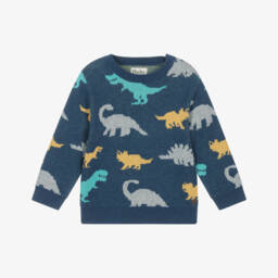 Hatley-Boys Blue Cotton Knit Sweater with Dinosaurs | Childrensalon