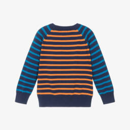 Hatley-Boys Navy Blue Striped Cotton Knit Dinosaur Sweater | Childrensalon