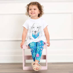 Hatley-Girls Blue Bamboo Jersey Floral Leggings | Childrensalon