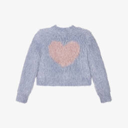 Hatley-Кардиган пушистый блестящий голубой с розовым сердцем для девочек | Childrensalon