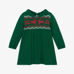 Hatley-فستان محبوك لون أخضر بطبعة احتفالية للبنات | Childrensalon