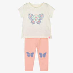 Hatley-طقم ليقنز قطن لون عاجي وزهري للبنات | Childrensalon