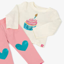 Hatley-Girls Ivory & Pink Cotton Cupcake Top & Leggings Set | Childrensalon