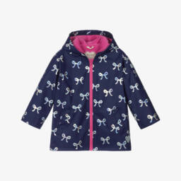 Girls Navy Blue Raincoat with Foil Bows