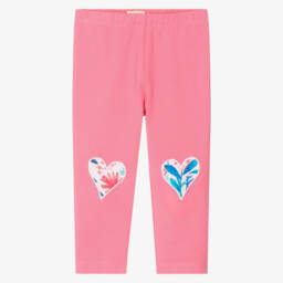 Hatley-Girls Pink Cotton Heart Patches Leggings | Childrensalon