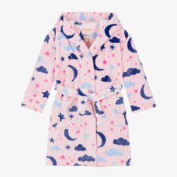 Girls Pink Night Sky Print Fleece Dressing Gown