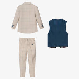 House of Cavani-بدلة كاروهات تويل لون بيج للأولاد | Childrensalon