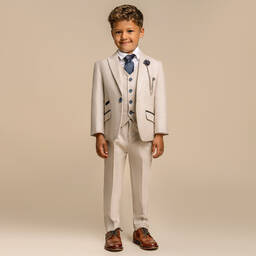 House of Cavani-بدلة كاروهات تويل لون بيج للأولاد | Childrensalon