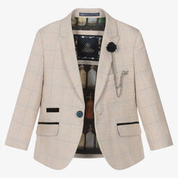 House of Cavani-بدلة كاروهات تويل لون بيج للأولاد | Childrensalon